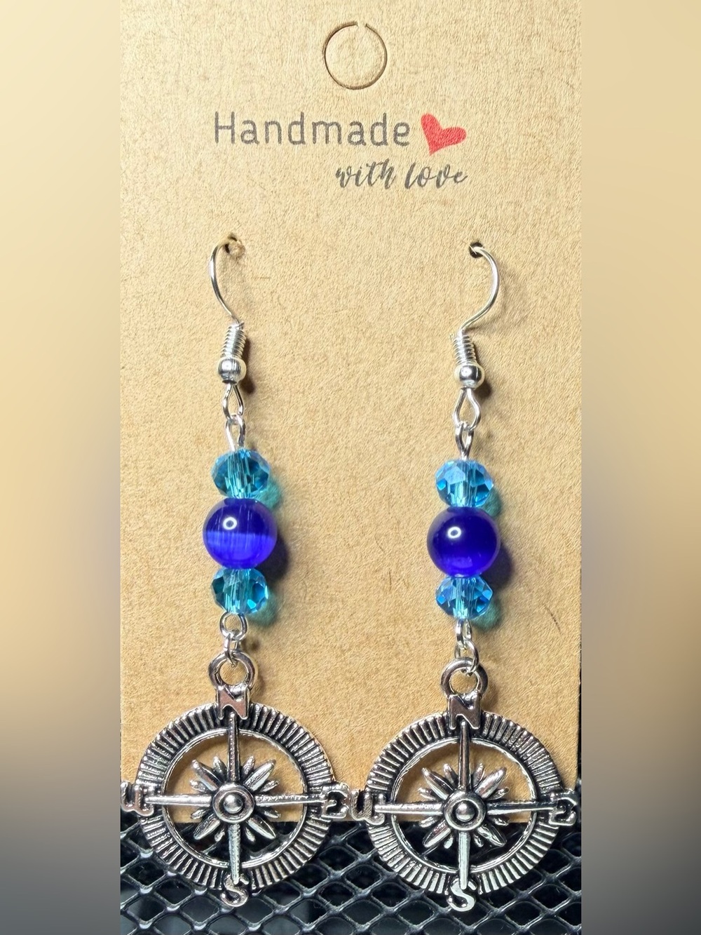 Handmade Blue & Aqua Compass Drop Earrings
